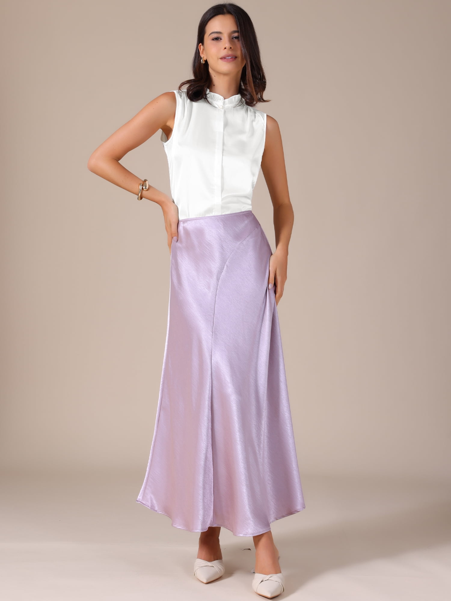 DARING DIVA Women's Satin Elegant Sleeveless One Button Office Blouse L White