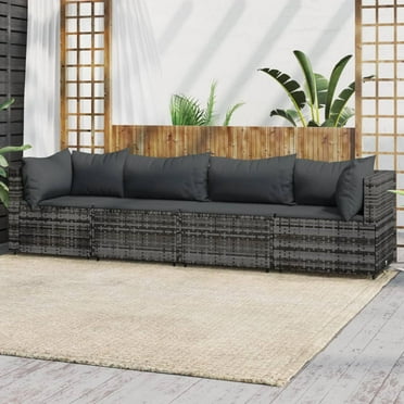 vidaXL 4 Piece Patio Lounge Set with Cushions Gray Poly Rattan
