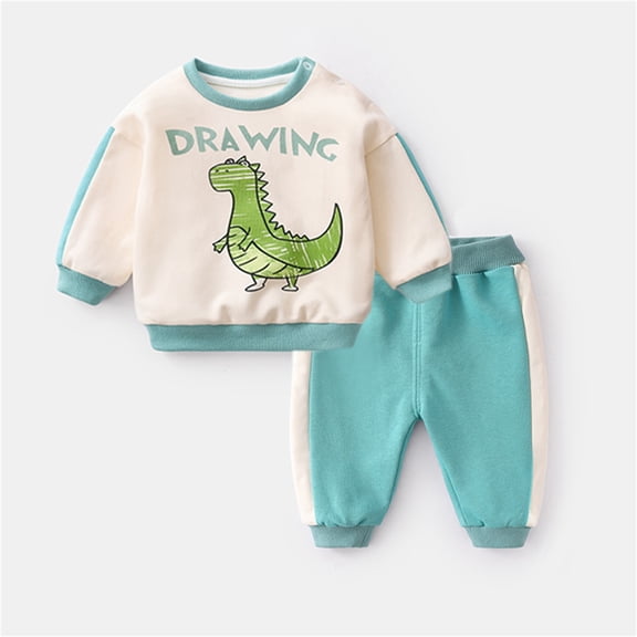 Vedolay Boys Outfits Boy's 2 Piece Outfits Tropical Long Sleeve Top and Pockets Pants Set,Green 12-18 Months