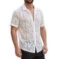 thumbnail image 5 of RUTAYY Men's Shirts Solid Color Button Down Short Sleeve Knitted Hollow Out Casual Turndown Collar Tops Comfortable Breathable Beach Holiday Blouse, 5 of 9