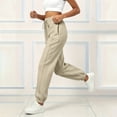 thumbnail image 5 of ZHYou No Boundarie Sweatpants for Women Fleece Multi Vertical Seam Drawstring High Waist Loose Cuffed Leg Joggers with Side Pockets,Beige,Size 2XL, 5 of 6