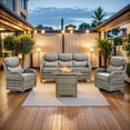 thumbnail image 2 of PARKWELL 4 Pieces Outdoor Patio High Back Furniture Set with Fire Pit Table, Luxury 6" Thick Conversation Set with Swivel Glider Chairs,Wicker Seating Set for Deck, Backyard,Gray/Gray, 2 of 12