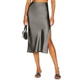 thumbnail image 2 of Womens Satin Silk High Waist Slit Midi Skirt Elastic Waistband Midi Skirts for Women Grey XL, 2 of 7