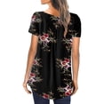 thumbnail image 3 of Hymorin Floral Print Women Pleated Buttons Loose Tunic Tops, 3 of 4
