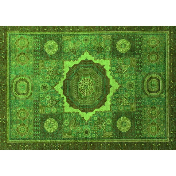Ahgly Company Indoor Rectangle Oriental Green Modern Area Rugs, 2' x 4'