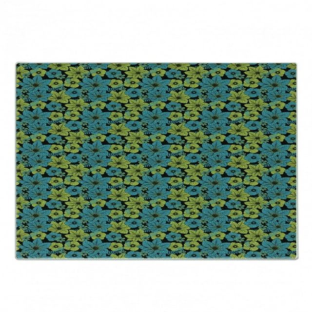 Floral Cutting Board, Woodland Colors Exotic Flowers Repetitive Illustration of Plantation, Decorative Tempered Glass Cutting and Serving Board, in 3 Sizes, by Ambesonne
