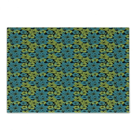 Floral Cutting Board, Woodland Colors Exotic Flowers Repetitive Illustration of Plantation, Decorative Tempered Glass Cutting and Serving Board, in 3 Sizes, by Ambesonne