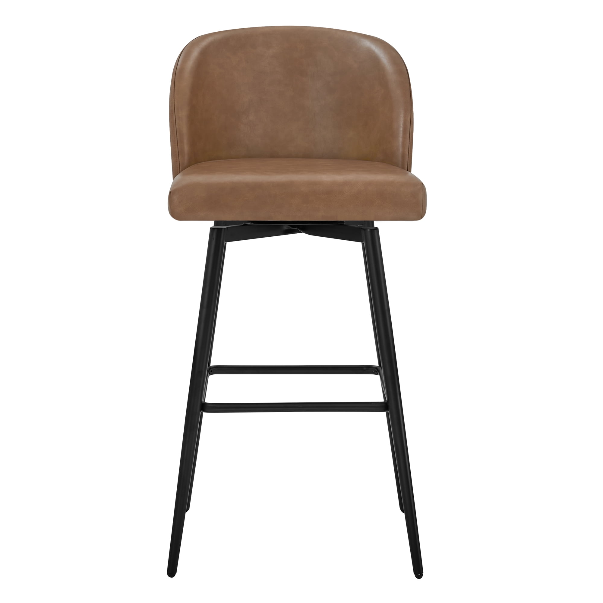 Spruce & Spring Bar Height Swivel Barstool with Metal Legs Set of 2, Saddle Brown, Faux Leather