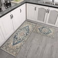 thumbnail image 3 of Bohemian Blue Floral Patterned Carpet Kitchen Rugs and Mats Sets Of 2,Kitchen Decoration Rugs,Rubber Backing Non-Slip Floor Mat for Sink Washable Waterproof Laundry Room Runner Rugs, 3 of 7