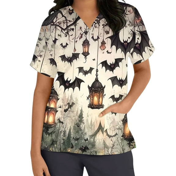 HOMBOM Womens Summer T Shirts Lightweight Halloween Breathable Daily Short Sleeve Womens V Neck Tees Athletic Tops,XXXXXL