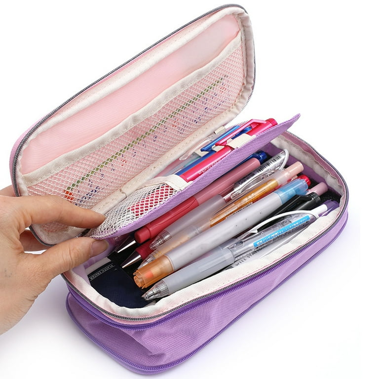 Warkul Double Layers Pencil Case, Zipper Stationery Pen Pouch Bag Organizer  for School College Office Teen