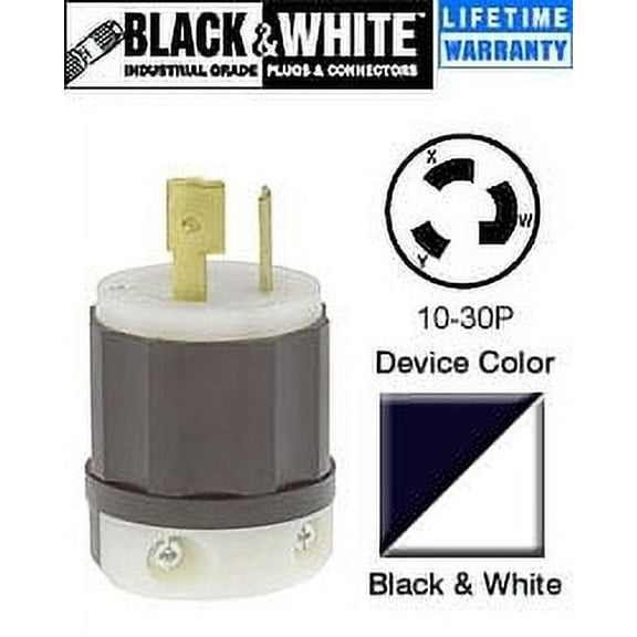 Leviton 2661 Plug Locking Blade L10-30P 30A 125/250V 3P3W Non-Grounding - Black-White