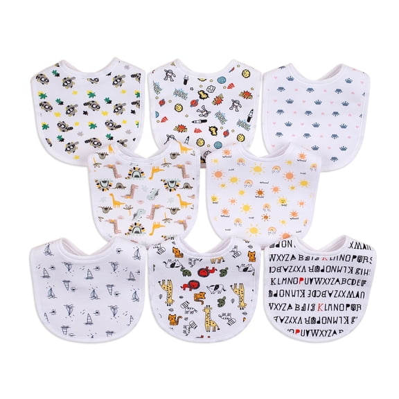 8 Count Soft Cotton U-Shaped Drool Bibs, Absorbent Teething Feeding Bib Set for Newborn Girls Boys