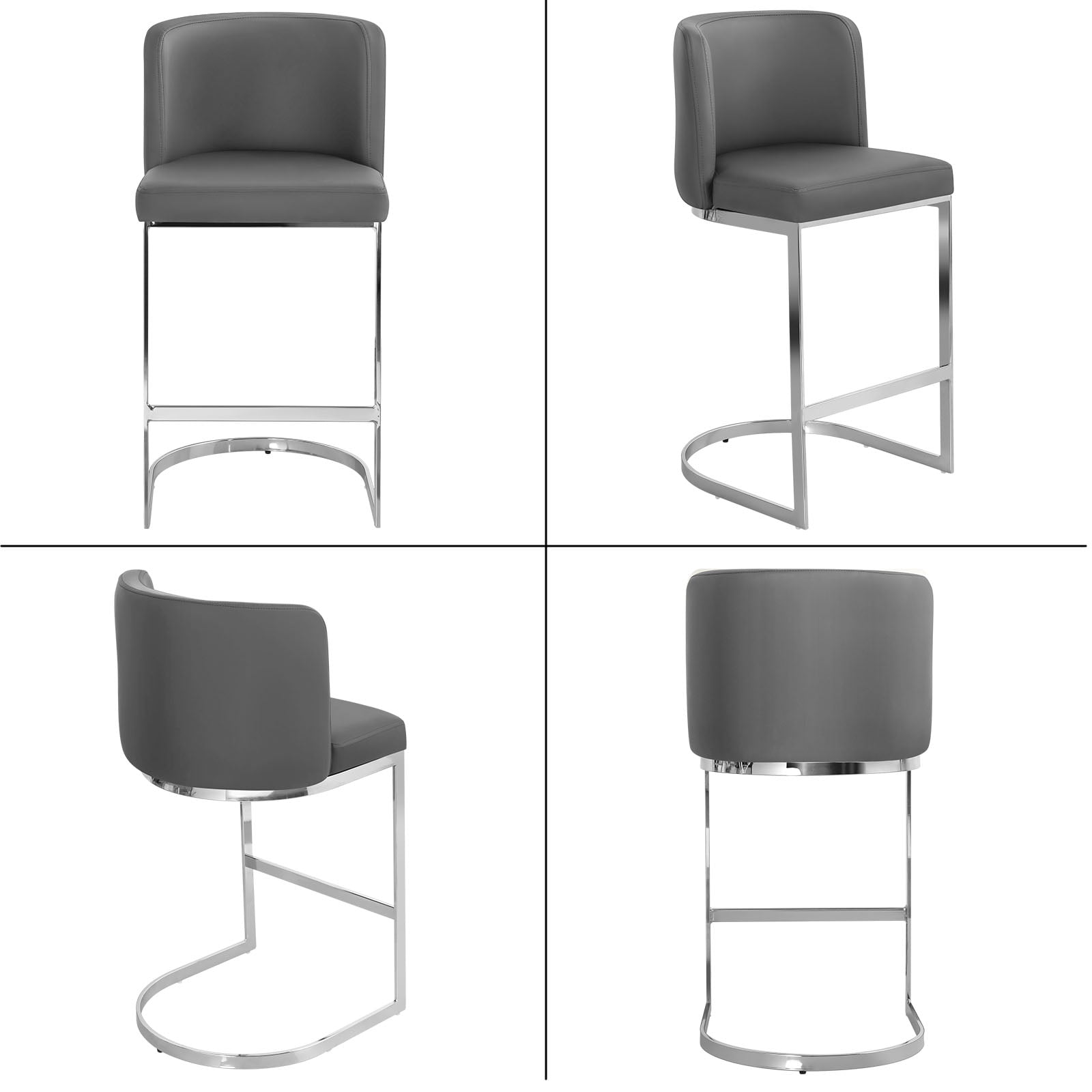 Foreate 26" Counter Height Bar Stools Set of 4 Modern Counter Stools with Back and C-Shaped Metal Frame, Upholstered Faux Leather Bar Chairs Island Stools for Kitchen Counter, Home Bar, Pub, Grey