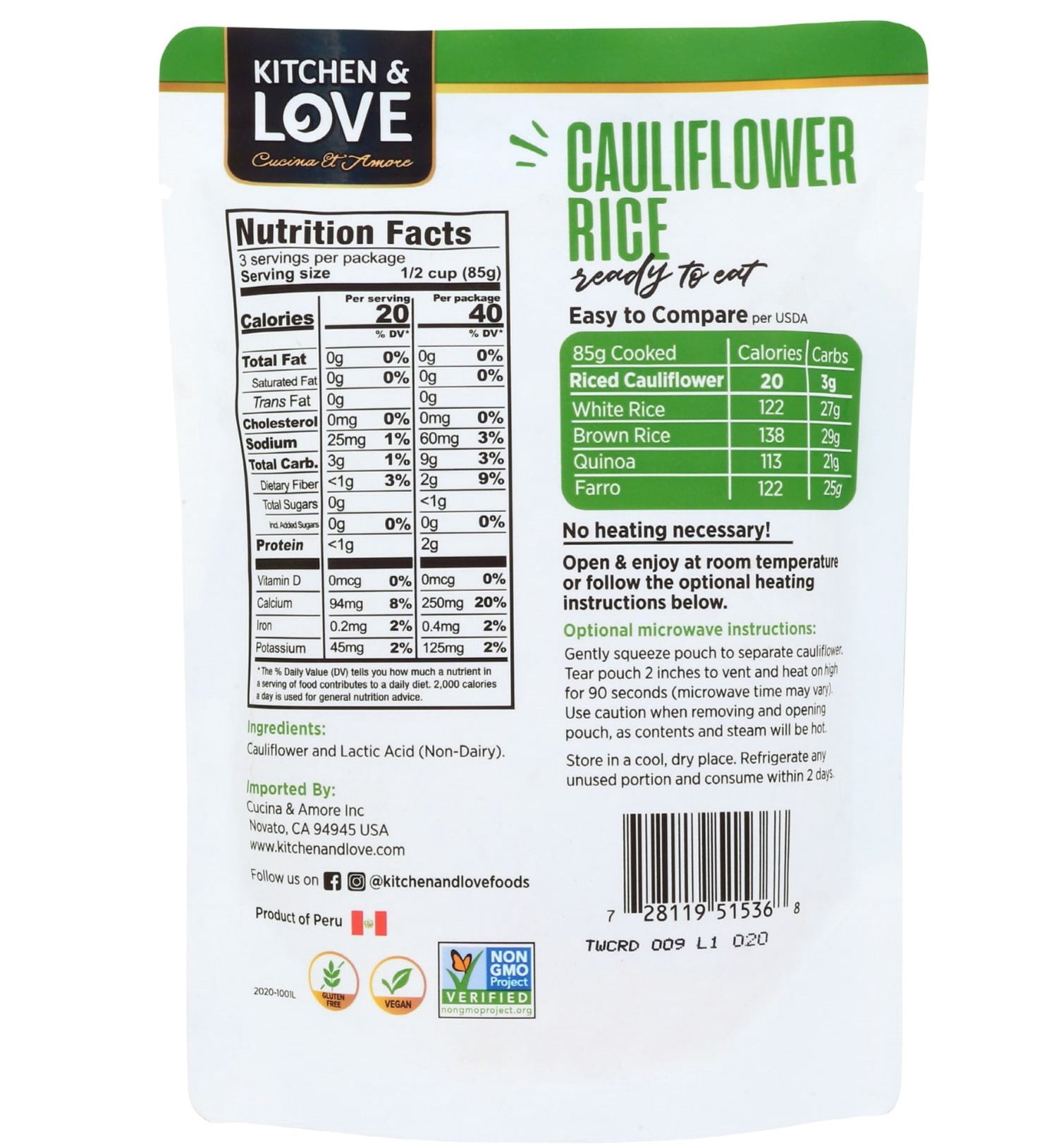 (3 pack) Kitchen & Love, Riced Cauliflower - 8oz