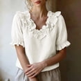 thumbnail image 6 of Yrmaups Loose Fit Short Sleeve T Shirt for Women, Casual V Neck Ruffle Blouse, Soft Stretch Everyday Tee for Beach Travel Office Daily Wear, White XL, 6 of 8