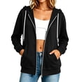 thumbnail image 2 of Mooqilaa Woemens Zip Front Hoodies, Casual Lightweight Long Sleeve Drawstring Fall Jackets with Pockets Black Size 2XL, 2 of 7