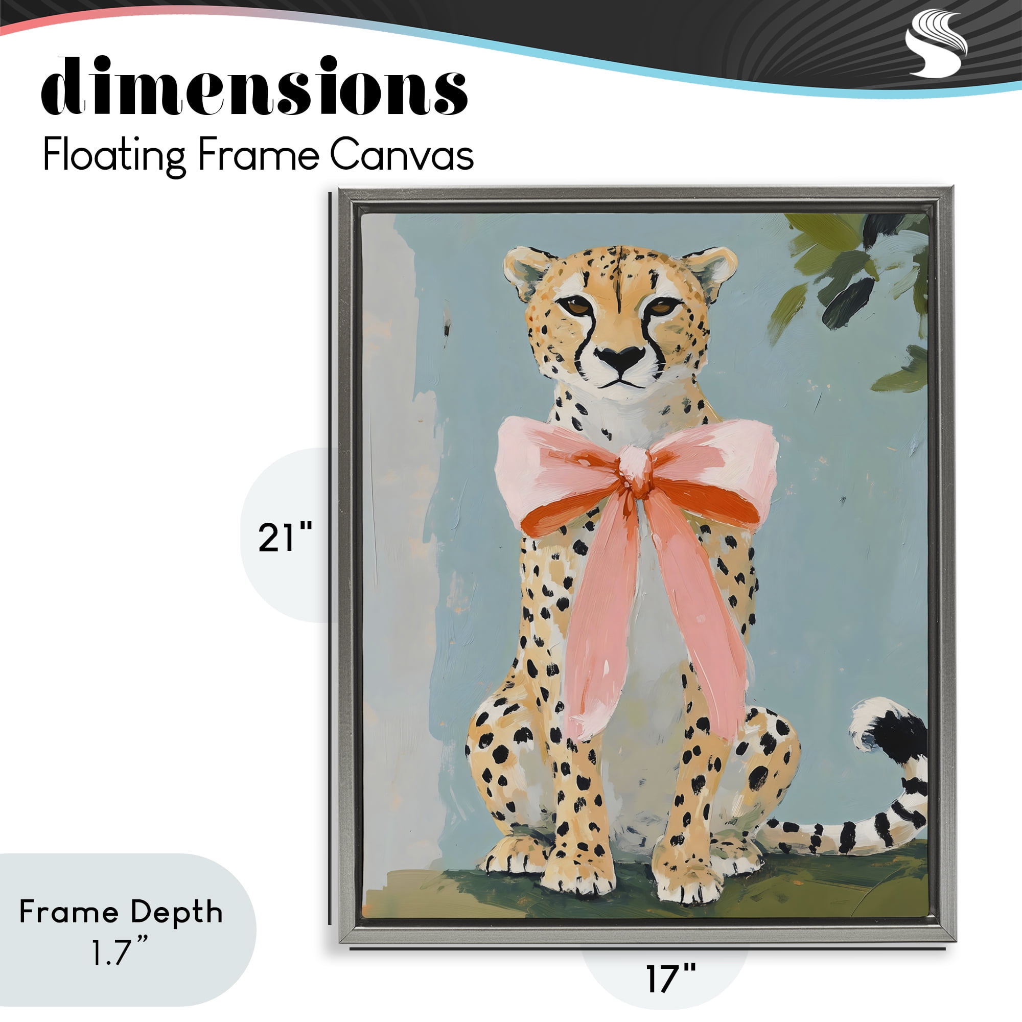 Stupell Industries Cheetah with Big Pink Bow Gray Framed Floater Canvas Wall Art, design by The Prints Vibe