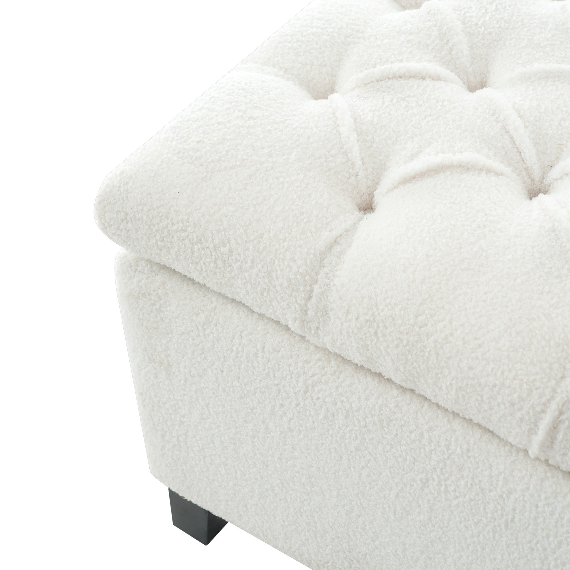 Sailvan 51" Boucle Storage Ottoman Bench,Upholstered End of Bed Bench with Button Tufting and Rubber Wood Legs for Bedroom and Entryway White