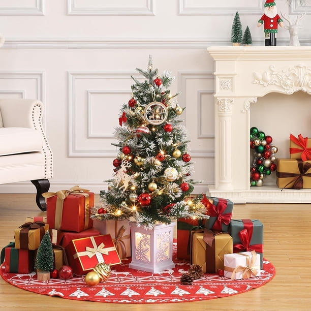 2 - pack 3 ft artificial fiber optic christmas trees con 78 LED lights, 8 - mode battery box, snowman base, red berries, easy installation para holiday decor