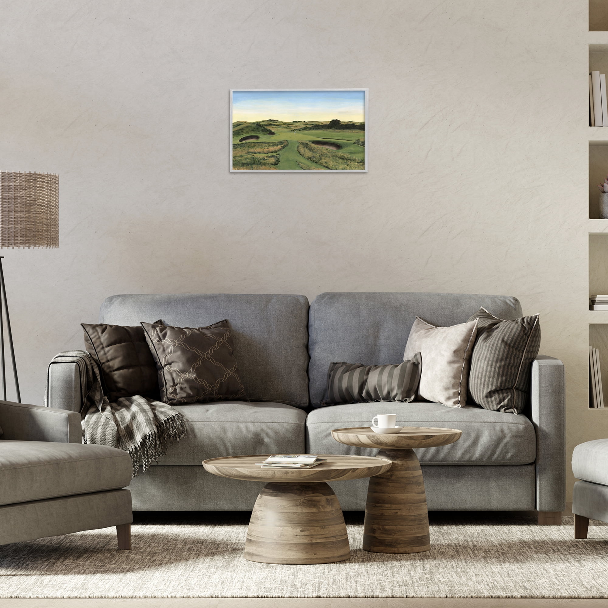 Stupell Industries Golf Field Landscape Landscape Painting Gray Framed Art Print Wall Art, 18 x 12