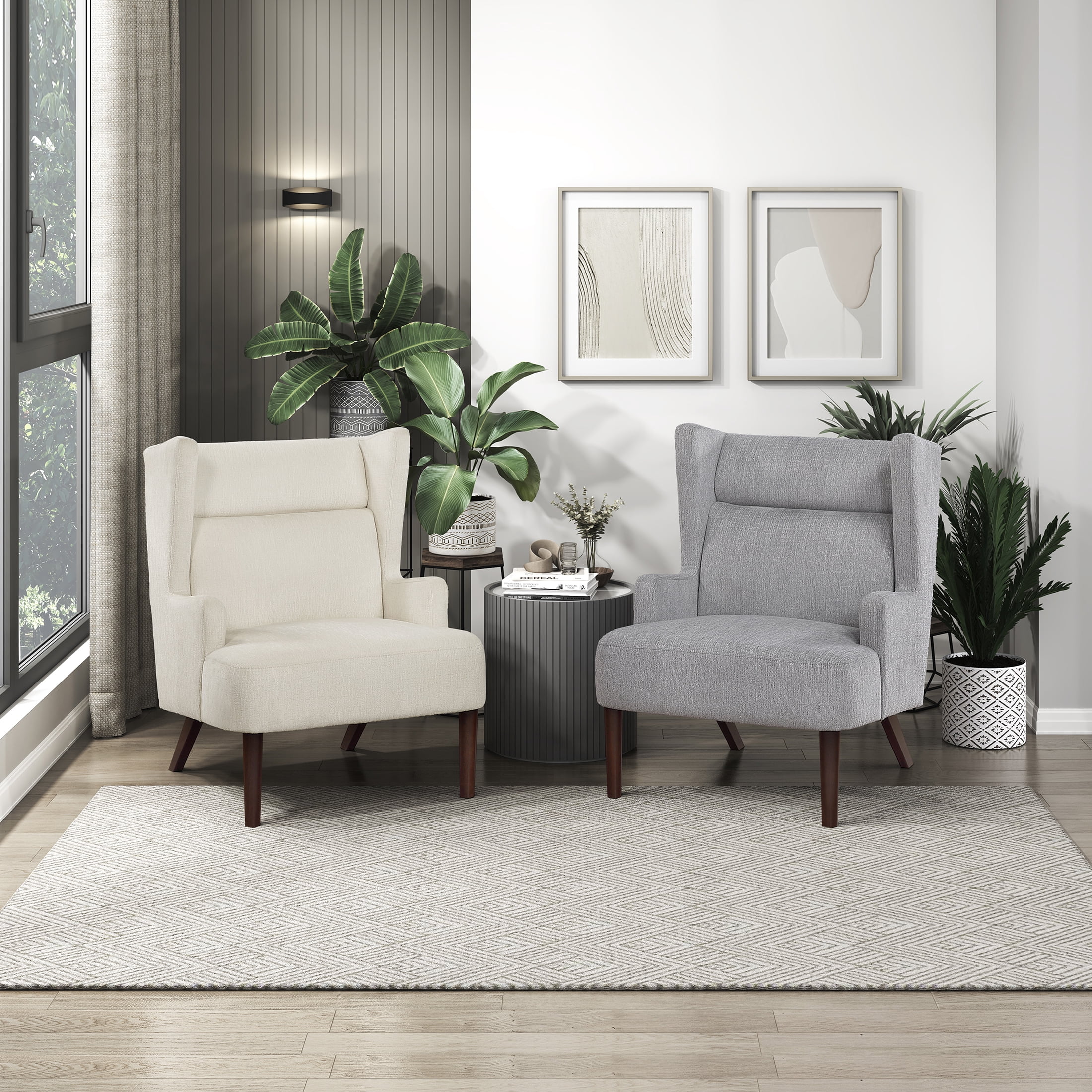 OakvillePark Hartmere Chenille Wingback Accent Chair, Beige