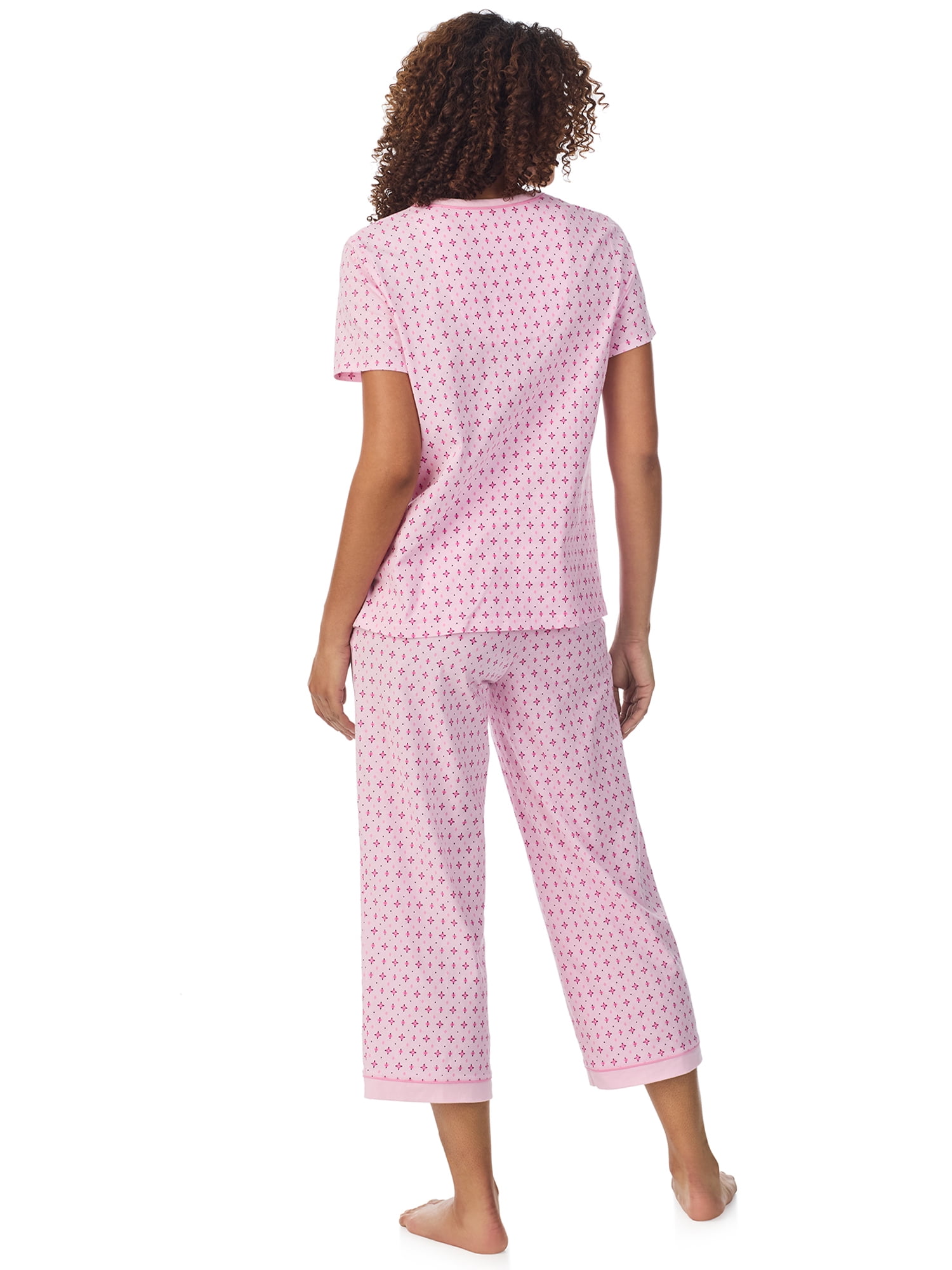 Aria Short Sleeve 100% Cotton Cropped Pajama Set with Pockets, Women’s Sizes S-3X