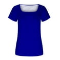 thumbnail image 5 of ALLLIST Short Sleeve Womens Summer Tops Blue Square Neckline Solid Blouses Loose Pleated Tshirt Dress Women, 5 of 5