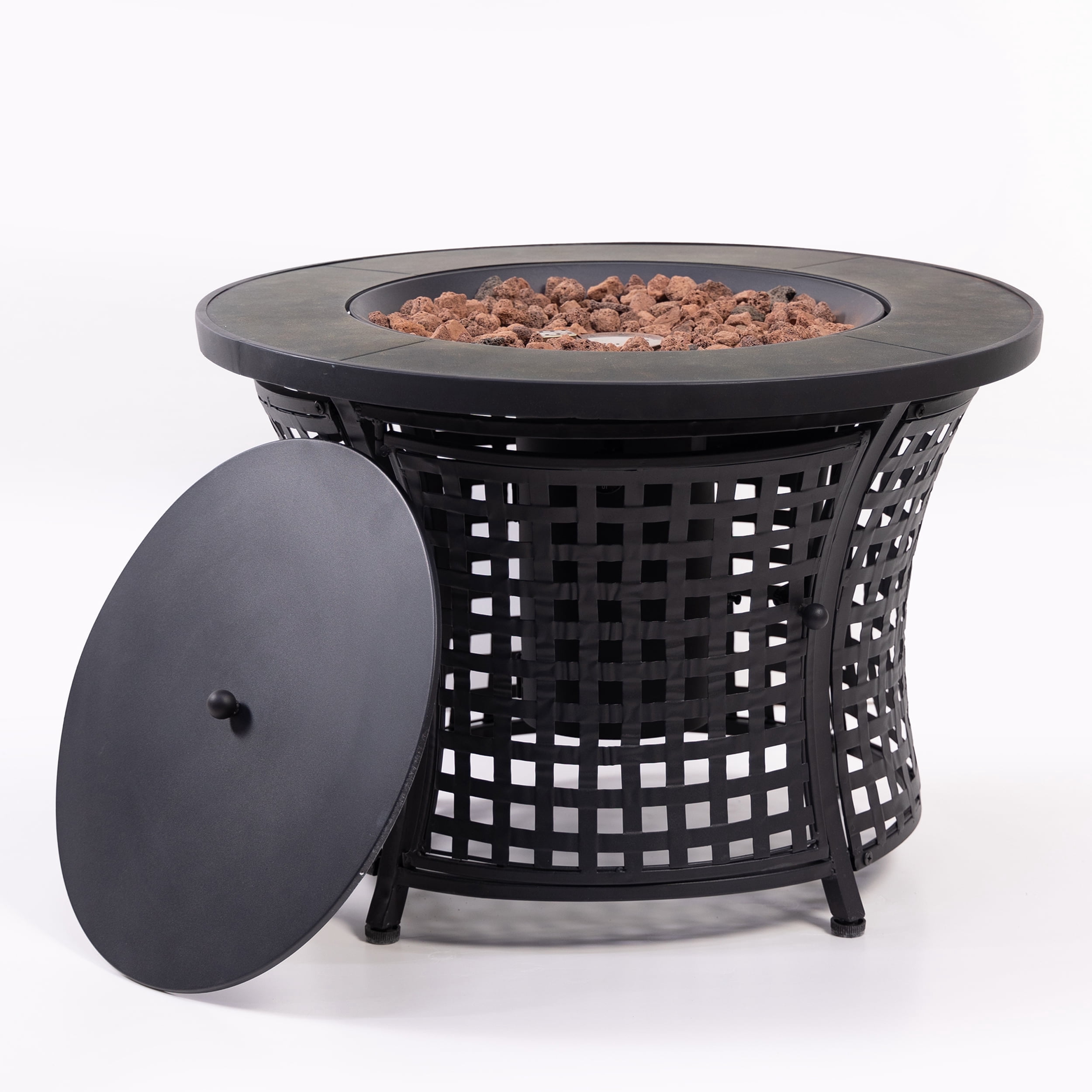 Deko Living Round Outdoor Propane Gas Fire Pit Table, 27.75 x 27.75 in, 8,000 BTU, Powder Thermospraying Finish with Lava Rock Filler