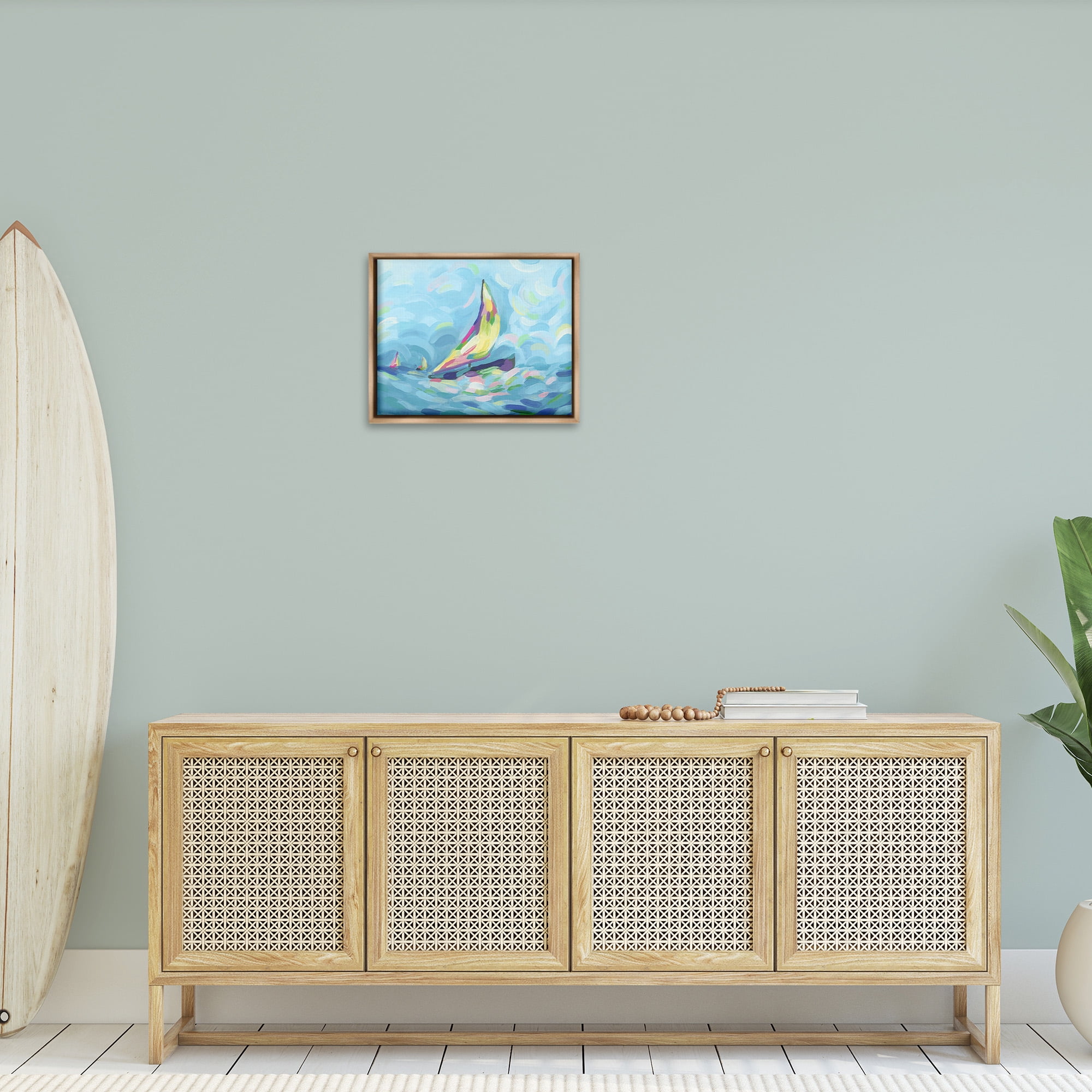 Stupell Industries Abstract Sailboat View Nature Painting Brown Floater Framed Canvas Art Print Wall Art, 21 x 17