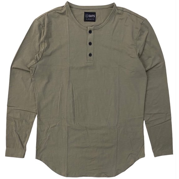 Cuts Clothing Men's Elongated Henley Long Sleeve Signature Slim Fit PYCA Pro Tee T-Shirt (Large, Laurel Oak (Olive))