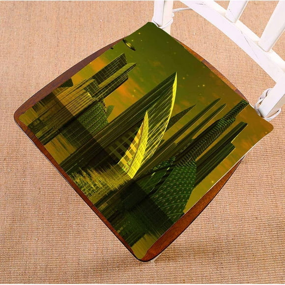 YUSDECOR Modern Alien City Computer Artwork Chair Pads Chair Mat Seat Cushion Chair Cushion Floor Cushion Size 16x16 inches