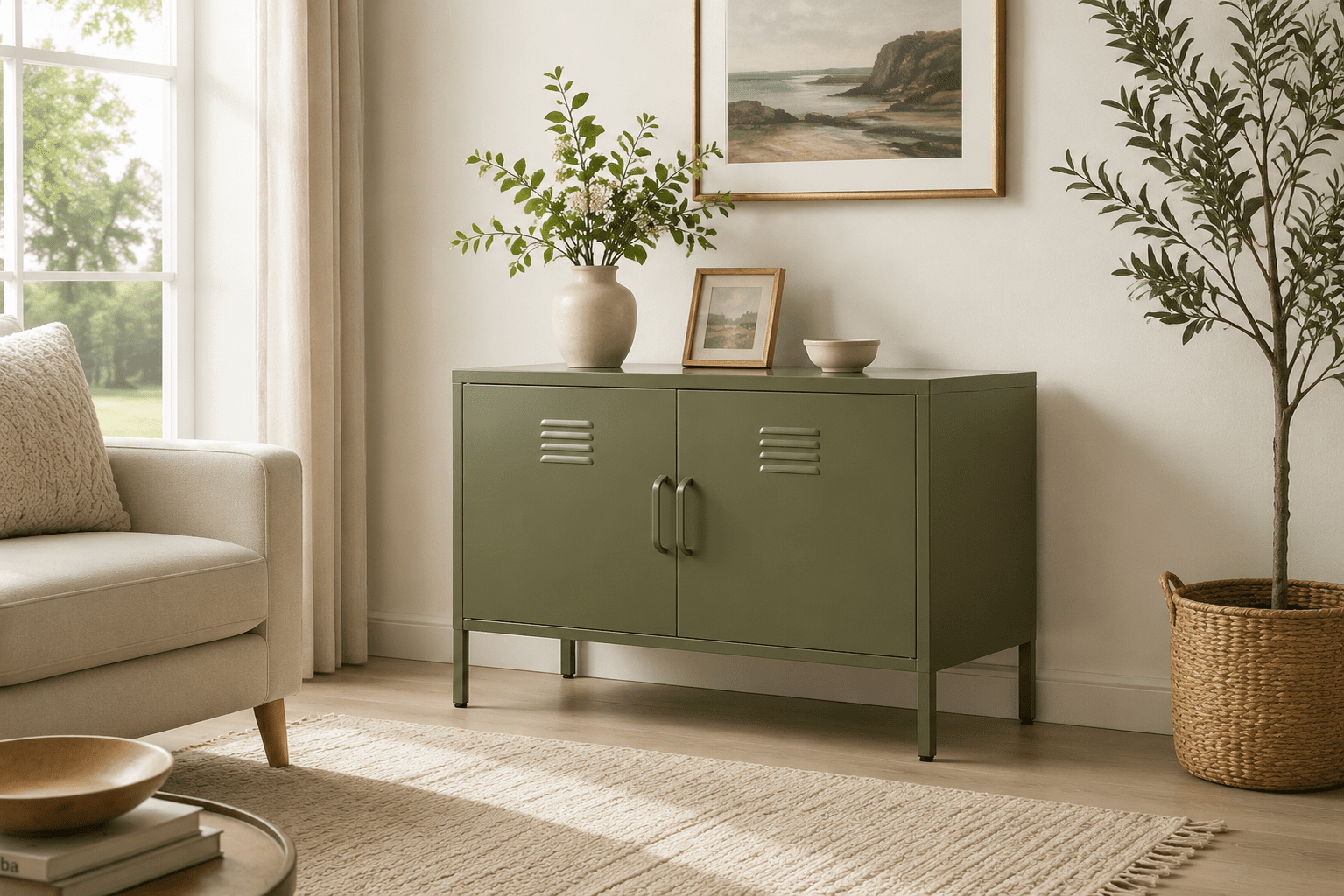 Leumius Metal Sideboard Buffet Cabinet with Storage,39" W Accent Cabinet with Adjustable Shelf,Kitchen Pantry Cabinet for Dining Room,Living Room,Green