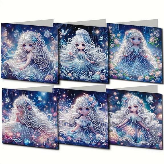 6 Pcs Diamond Art Painting Greeting Cards Kits,Woman Festival Greeting Cards with Envelopes Diamond Art Crafts Birthday Card Christmas greeting card