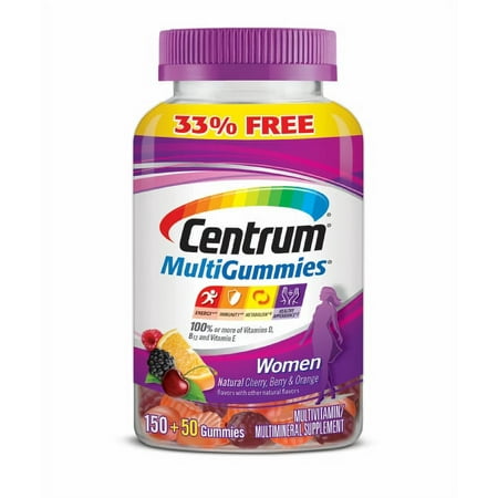 Centrum MultiGummies Women BONUS 200 Count 33%, Natural Cherry, Berry, Orange Flavor) Multivitamin/Multimineral Supplement