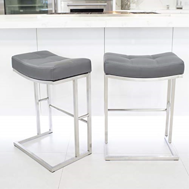 MIX Brushed Stainless Steel Faux Leather Grey 26inch Seat Height