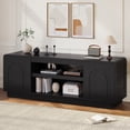 thumbnail image 3 of Bestier Arched Door Wooden TV Stand for TVs up to 70", Curved Corner Media Console with Open Shelf,Modern Entertainment Center with Dust-Free Enclosed Base,Black, 3 of 9