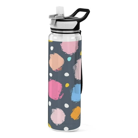 

Polka Dots Sports Water Bottle 32oz with Straw for Kids Travel Mug BPA Free Leak Proof for School