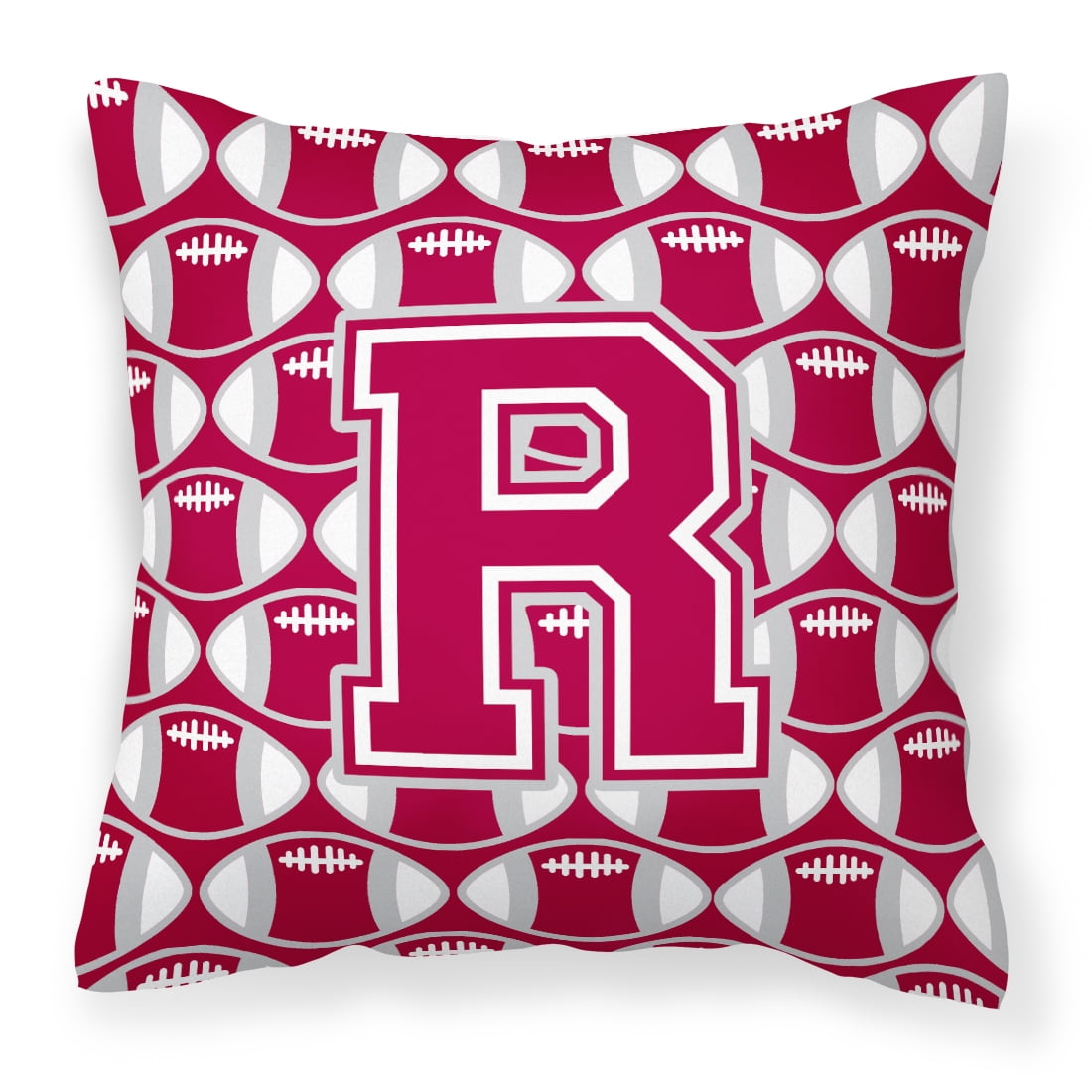 Letter R Football Crimson, grey and white Fabric Decorative Pillow ...