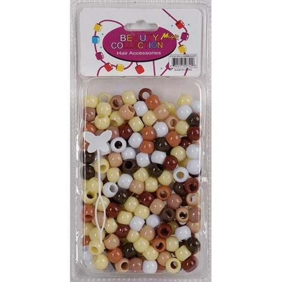 BEAUTY COLLECTION - Large Round Hair Bead 200PCs BROWN ASSORTED