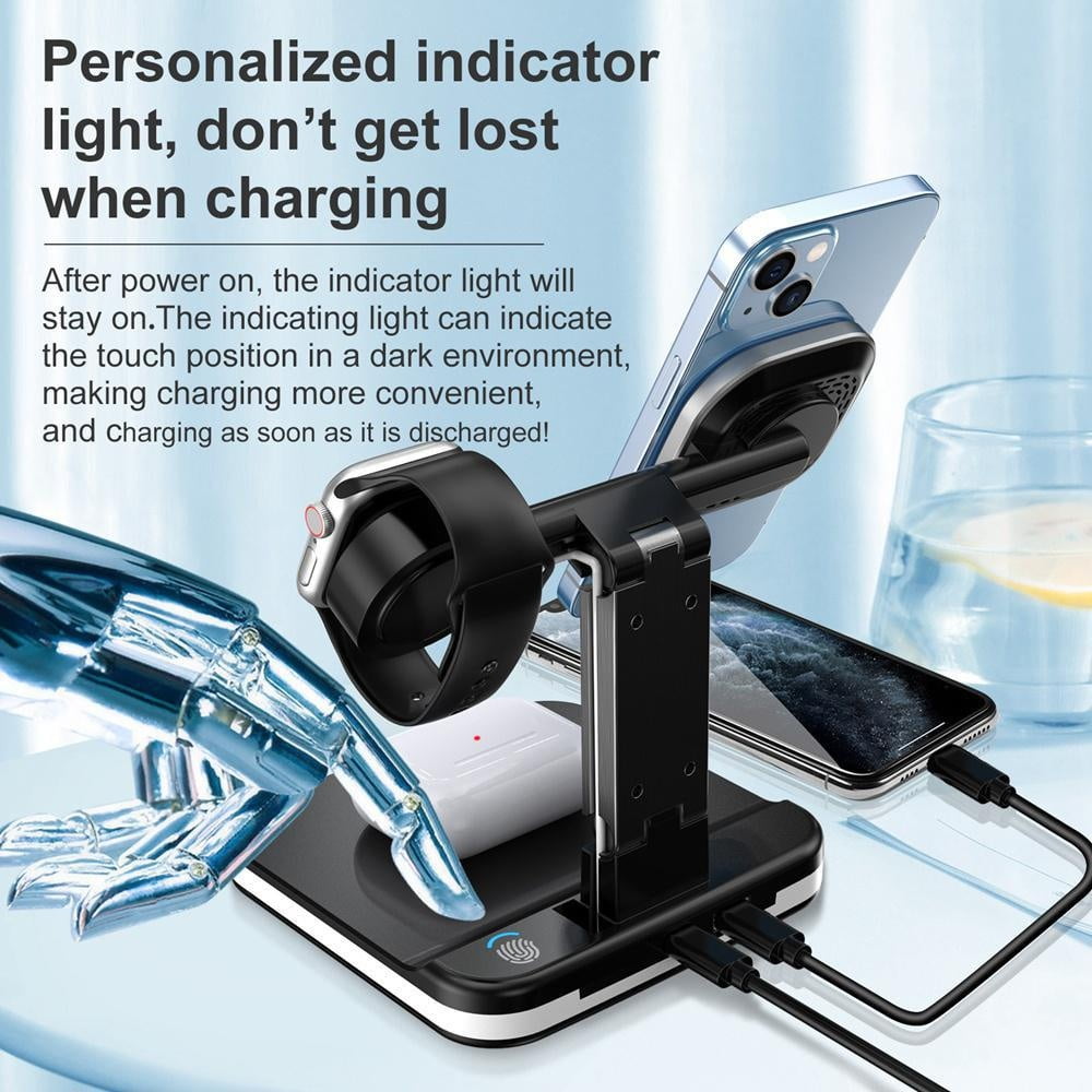 Qi Wireless Charger Dock Stand With intelligent night light For iPhone For Apple Watch Airpods For Samsung Galaxy S24 S23 S22 S22Plus S21 Ultra S20 note20 and ALL Qi-Standard Smartphones