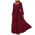 thumbnail image 1 of Robes de Printemps pour Femmes 2025 Jupe Plissée à Manches Longues Col Carré Décontracté à Pois Superposés Fluide Grande Taille Robe Vin TG, 1 of 4