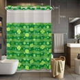 thumbnail image 2 of No Hook Shower Curtain with Snap in Liner, St. Patrick's Day Spring Bright Green Clovers Waterproof Fabric Bathroom Curtain Mesh Top Window, Plant on Stripe Shower Curtains 48x72in, 2 of 9