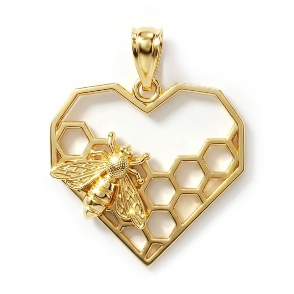 Charm America - Gold Honeybee Honeycomb Charm - 10 Karat Solid Gold