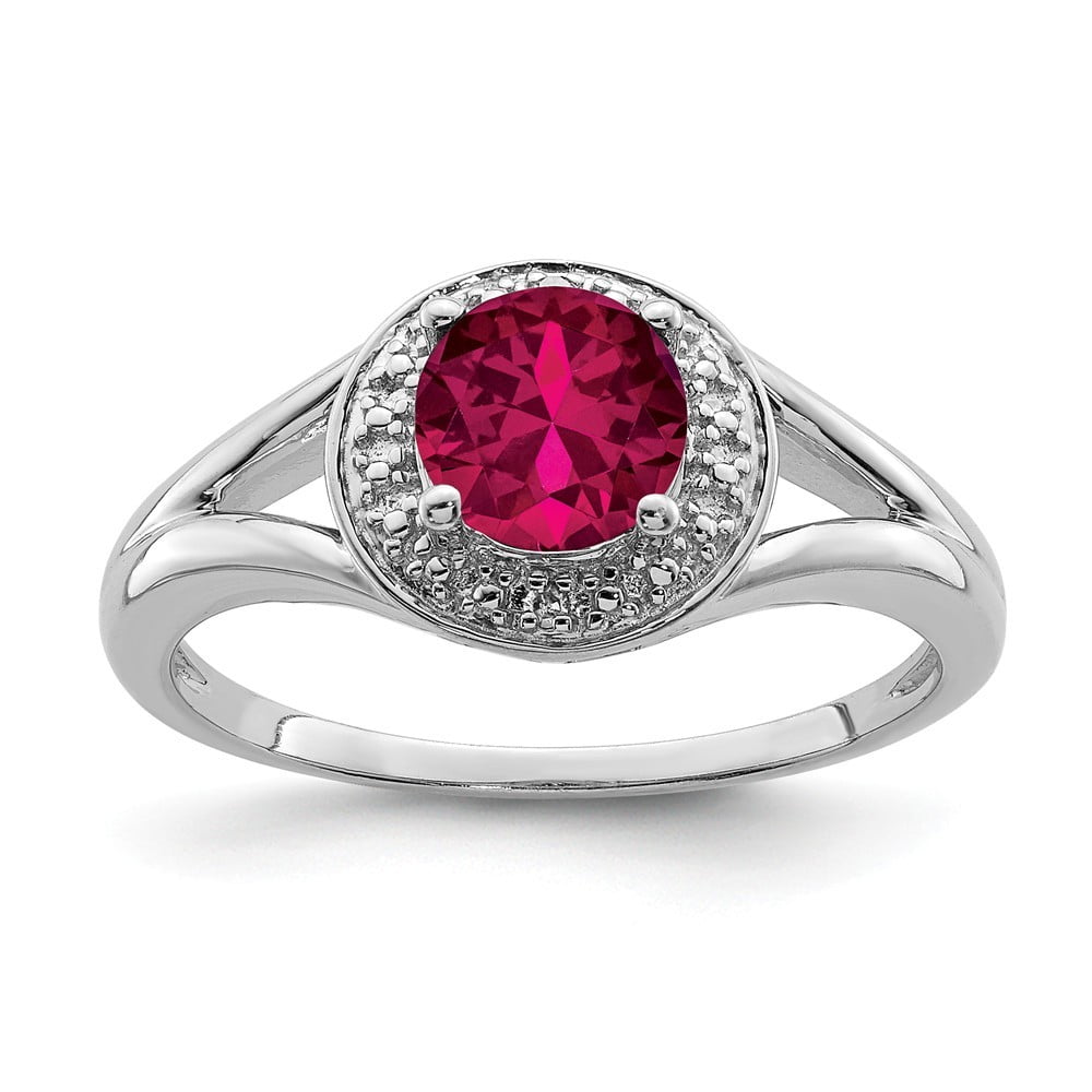 JewelryWeb - 925 Sterling Silver Diamond and Created Ruby Ring - Ring ...