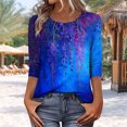 thumbnail image 4 of Xuyuer 3/4 Length Sleeve Womens Tops Round Neck Casual Summer Tunic Tops Basic Tees Blouses Dressy T-Shirts Pleated Shirts Blouses Spring Fashion Ethnic Graphic Crew Neck Tunic T Shirts, 4 of 7