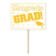 thumbnail image 2 of Beistle Pack of 6 Yellow and White Plastic Congrats Grad Yard Sign Decorations 15", 2 of 2