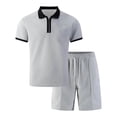 thumbnail image 4 of 2 Piece Casual Set for Men Knit Quarter Button Shirt with Shorts Half Zip Collared Top Drawstring Shorts Summer Matching Tracksuit 3XL, 4 of 5
