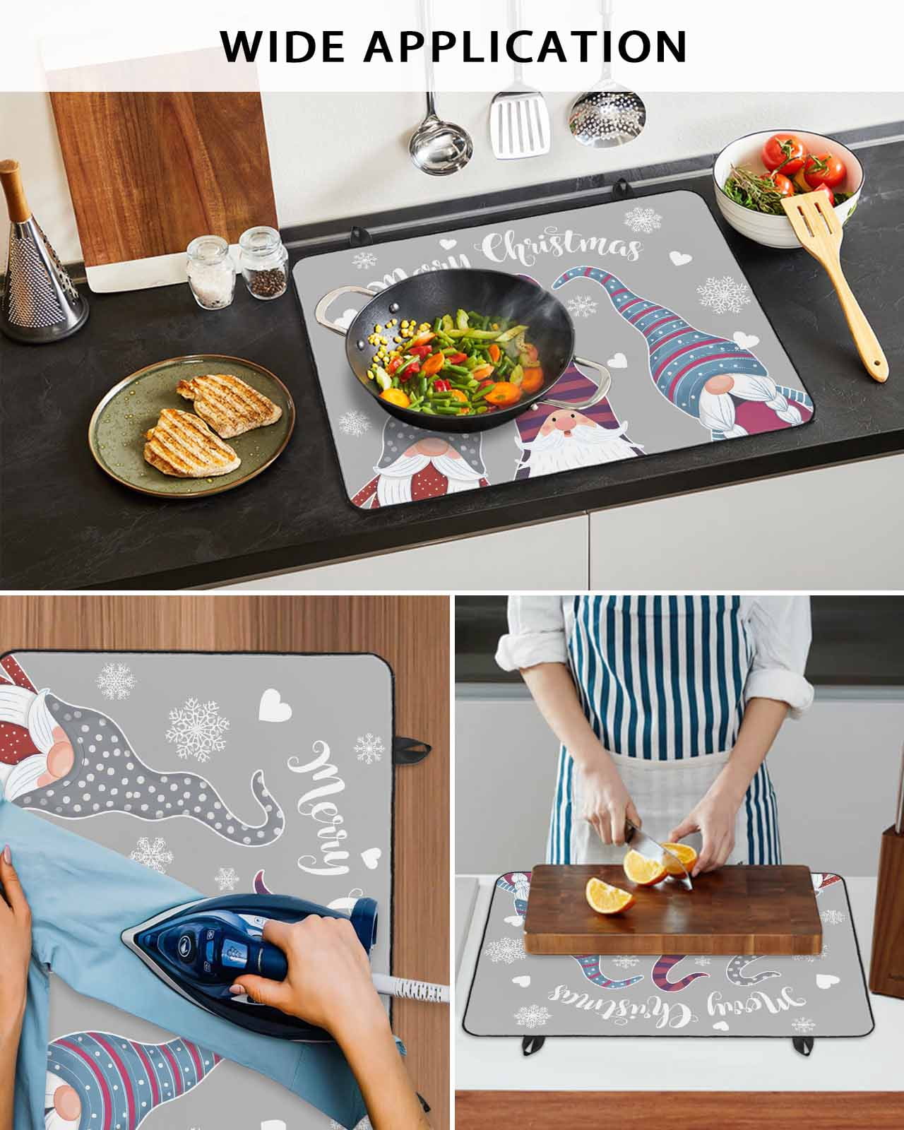 Large Induction Cooktop Protector Mat Christmas Grey Stove Top Covers for Electric Stove, Cute Gnomes Xmas Winter Snowflakes Decorative Stove Burner Cover Mats, Glass Top Stove Cover