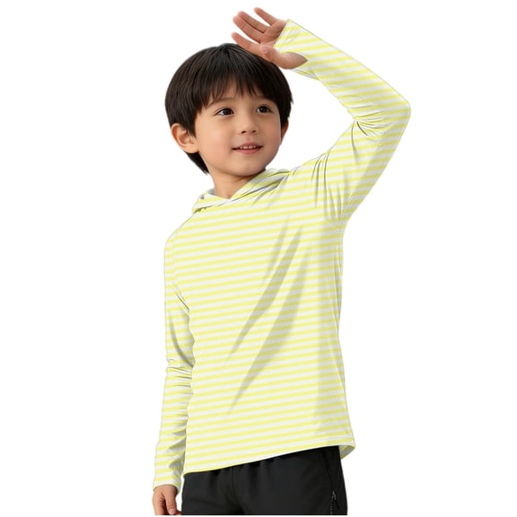 Riecok Boys Girls Rash Guard Shirt Long Sleeve Sun Protection Pullover Breathable Hooded Tops Hiking Workout Clothes Yellow 140